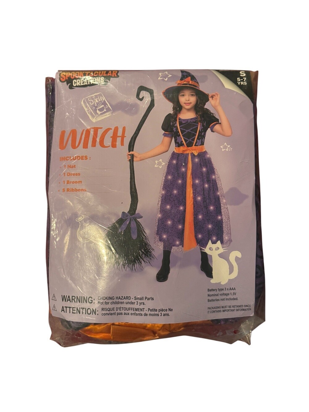 Spooktacular Creations Girls Light-Up Witch Costume  Size S 5-7 Years Halloween